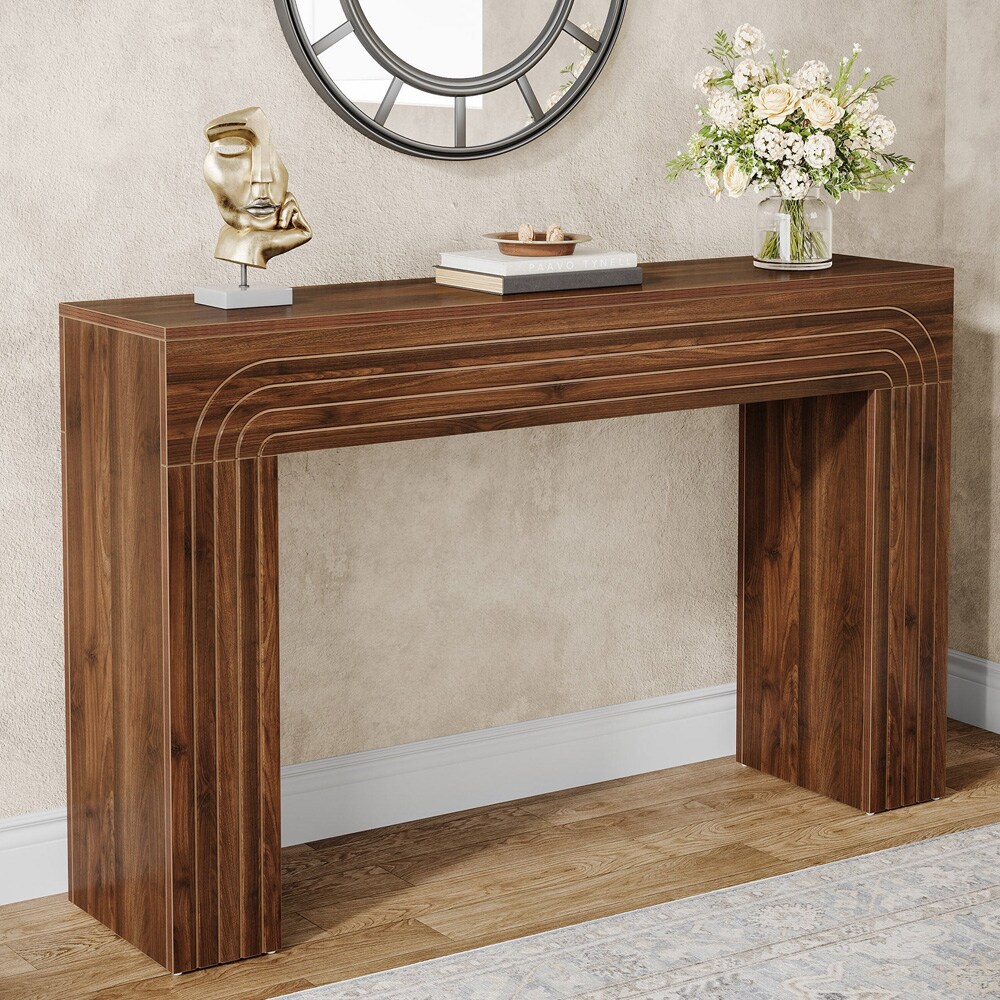 Konsolbord 140 x 34 x 90 cm / smalt entrébord / aflastningsbord i landlig stil / brunt sidebord
