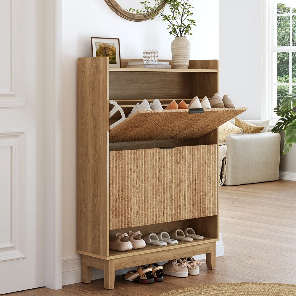 Skoskab 80 x 24 x 115 cm / smal skokommode / skoopbevaring med 2 låger og skuffer