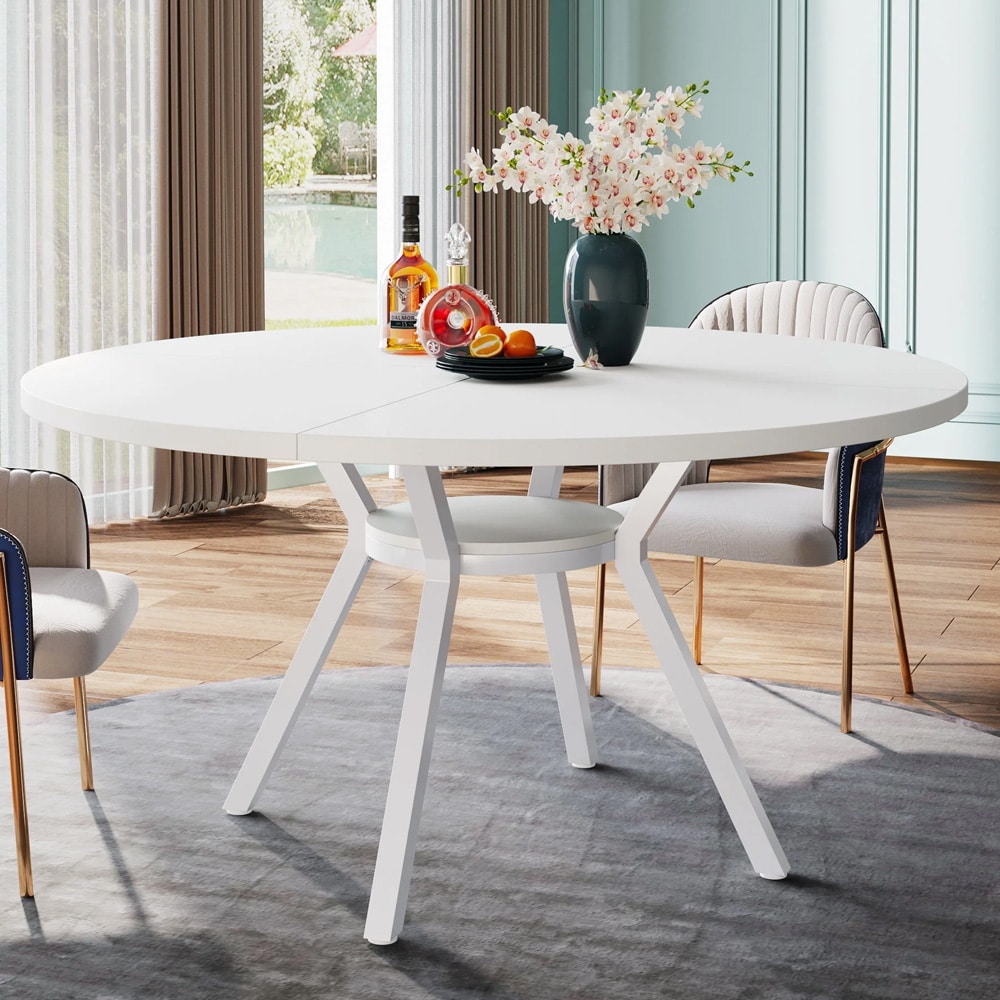 Rundt spisebord Ø 120 x 76 cm / køkkenbord til 4–6 personer / hvidt bord med metalunderstel