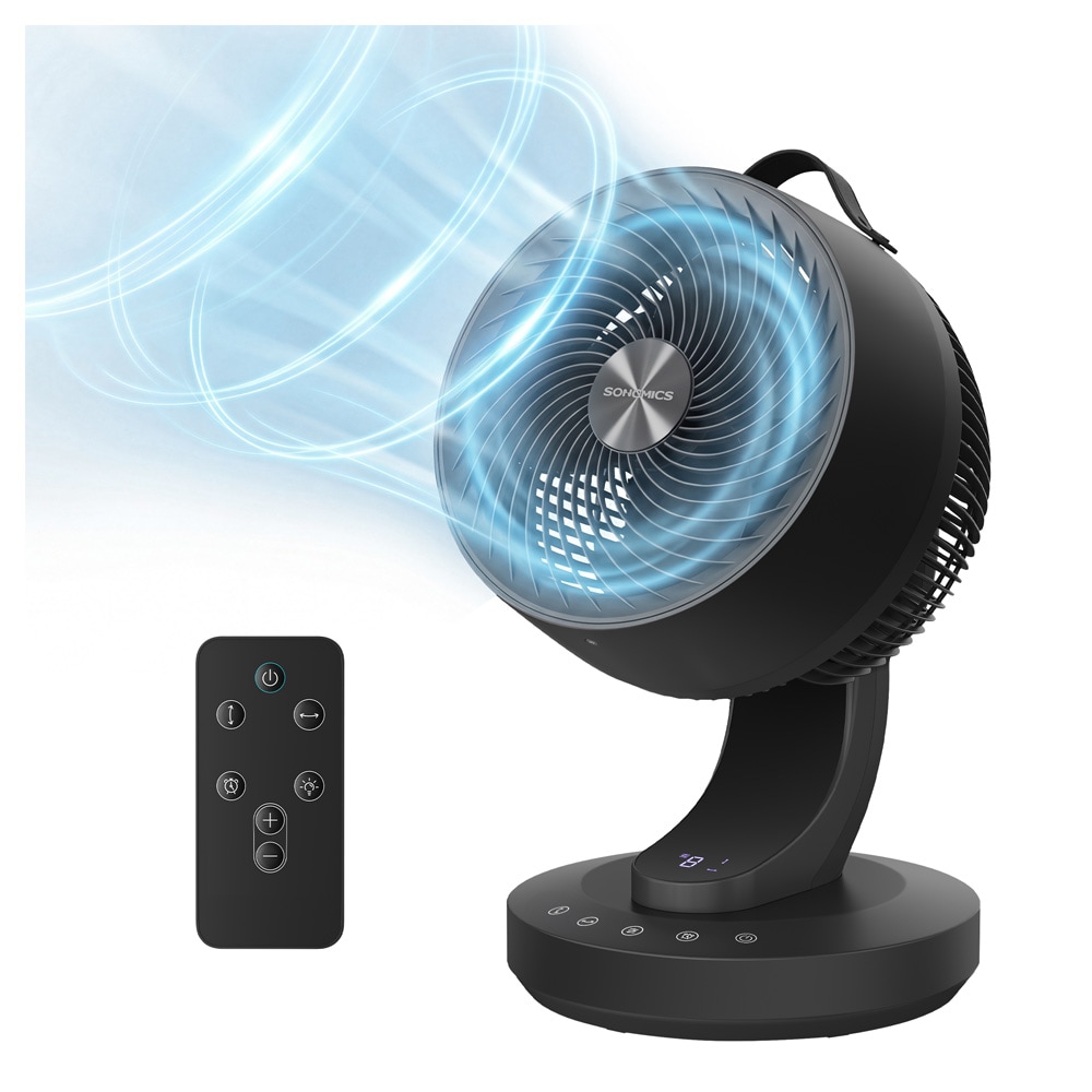Bordventilator med fjernbetjening og LED-display – svart / oscillerende skrivebordsventilator med fjernbetjening