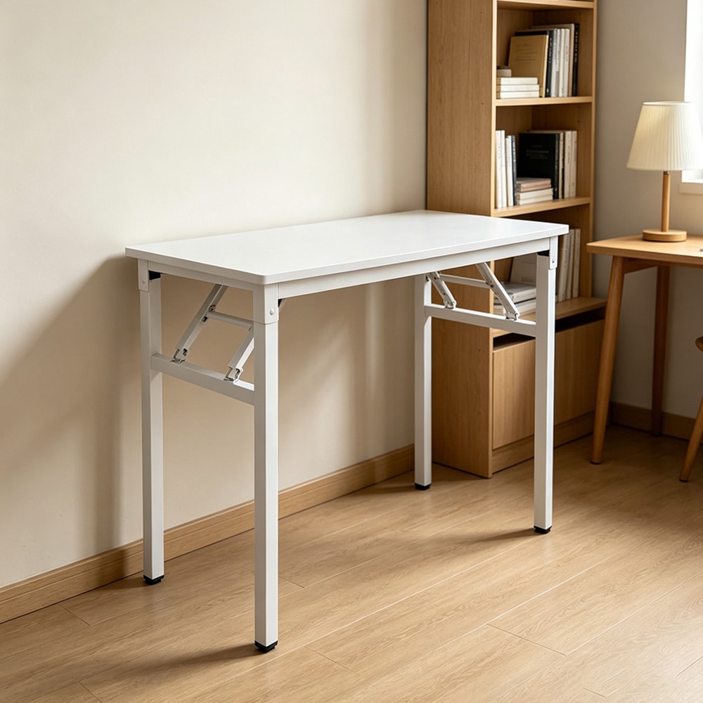 Sammenklappeligt bord 80×40×75 cm / skrivebord med stålramme / monteringsfrit computerbord – Hvid