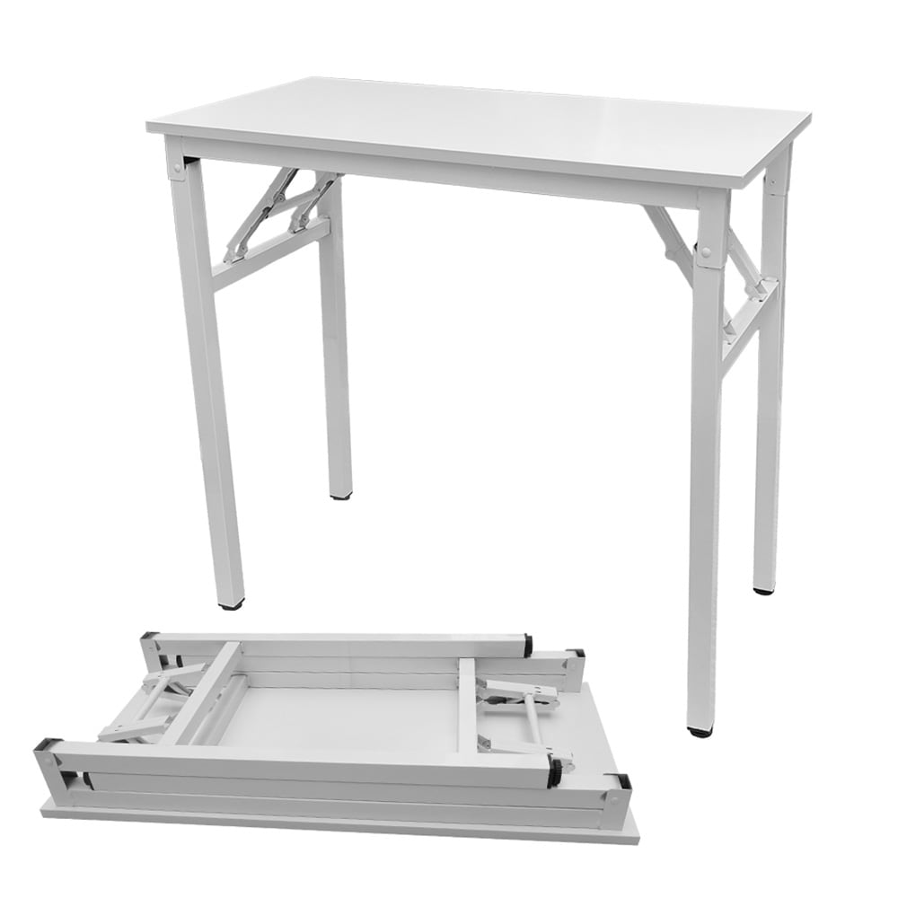 Sammenklappeligt bord 80×40×75 cm / skrivebord med stålramme / monteringsfrit computerbord – Hvid