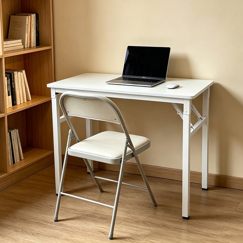 Sammenklappeligt bord 80×40×75 cm / skrivebord med stålramme / monteringsfrit computerbord – Hvid