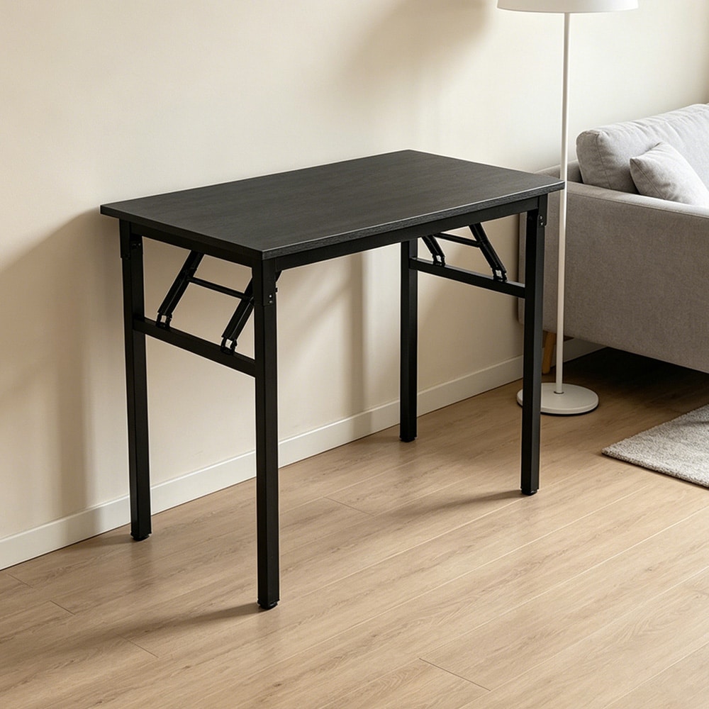 Sammenklappeligt bord 80×40×75 cm / skrivebord med stålramme / monteringsfrit computerbord – Sort