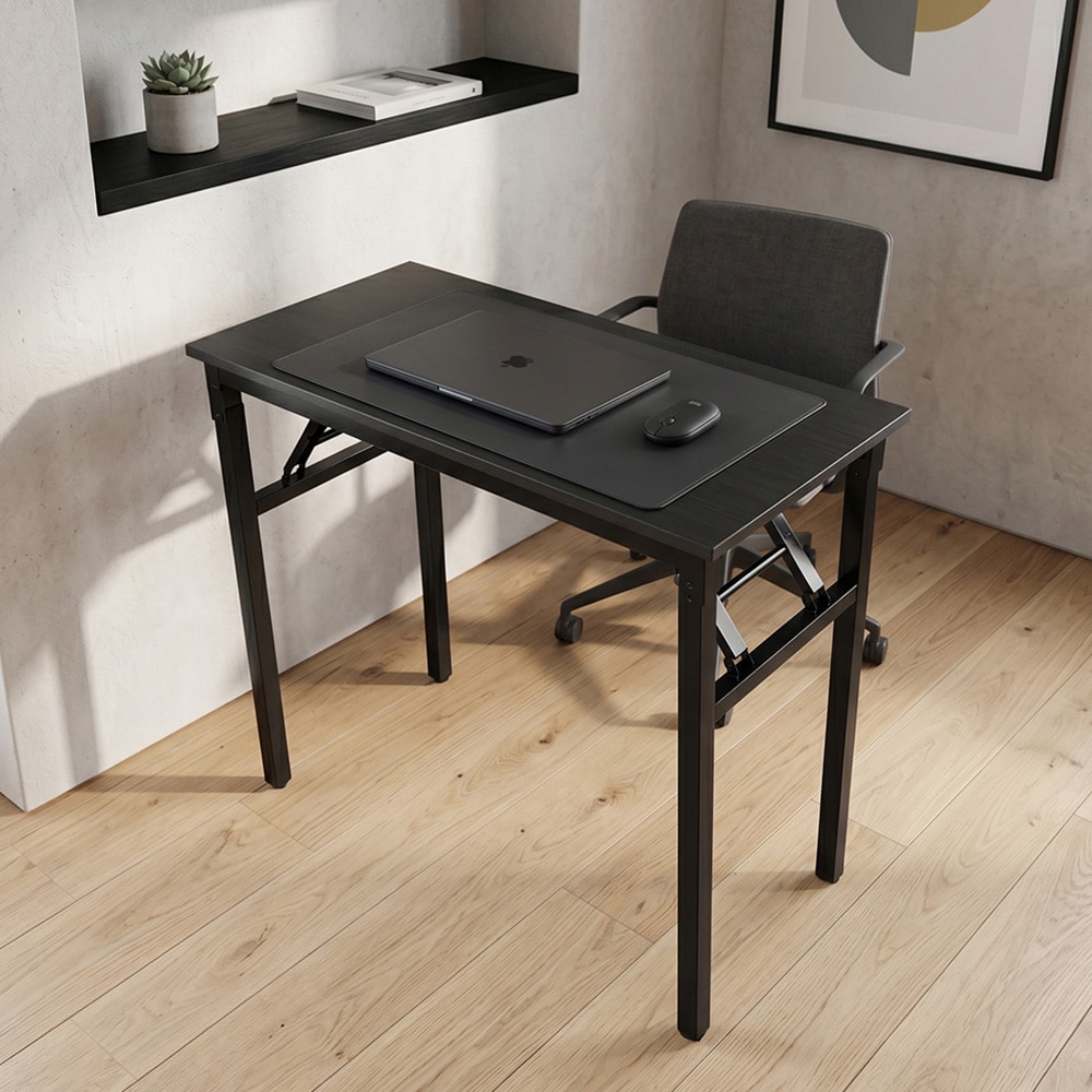 Sammenklappeligt bord 80×40×75 cm / skrivebord med stålramme / monteringsfrit computerbord – Sort