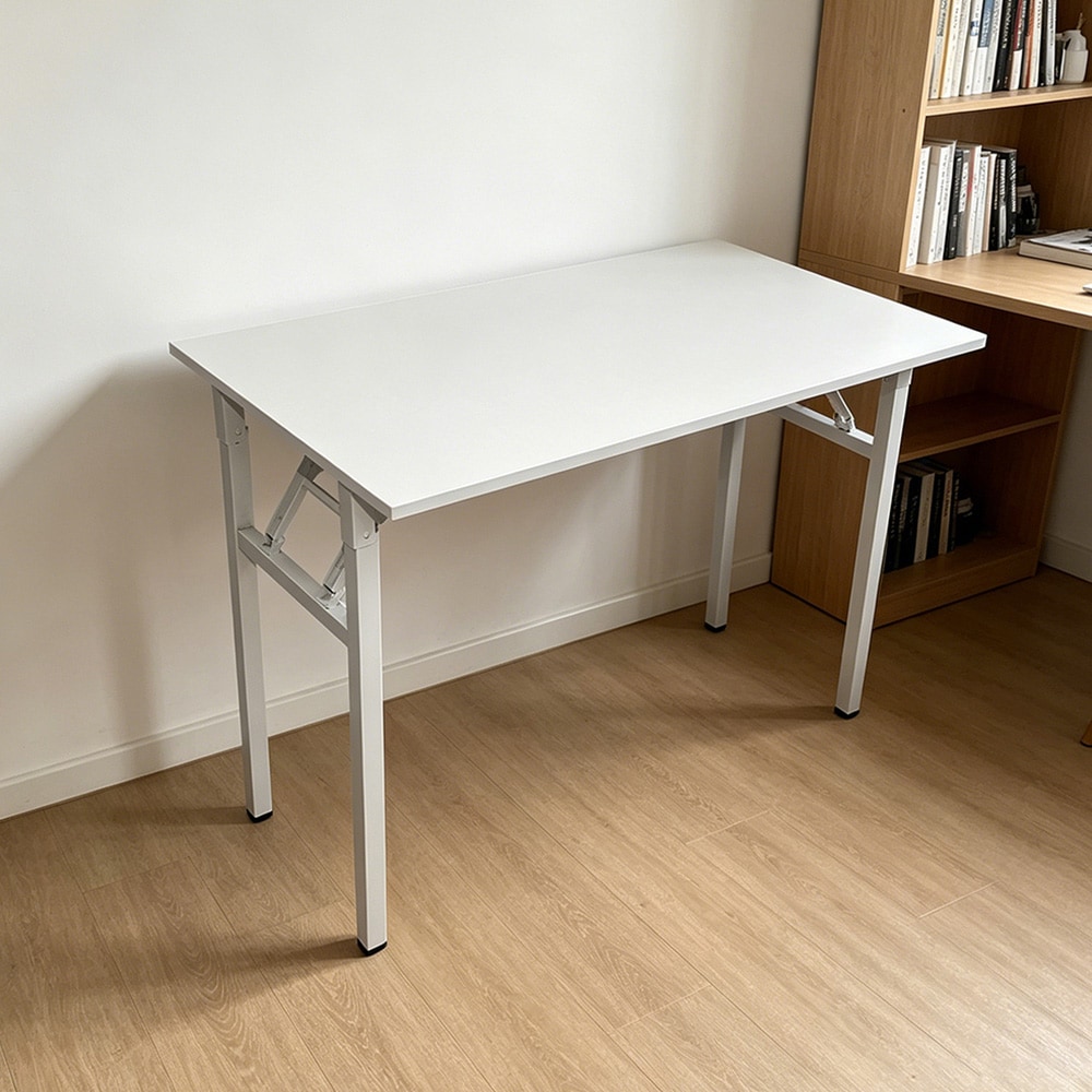 Sammenklappeligt bord 100×60×75 cm / skrivebord med stålramme / monteringsfrit computerbord – Hvid