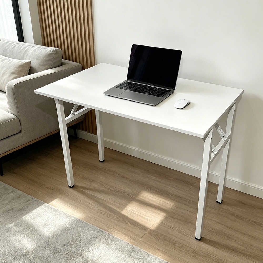 Sammenklappeligt bord 100×60×75 cm / skrivebord med stålramme / monteringsfrit computerbord – Hvid