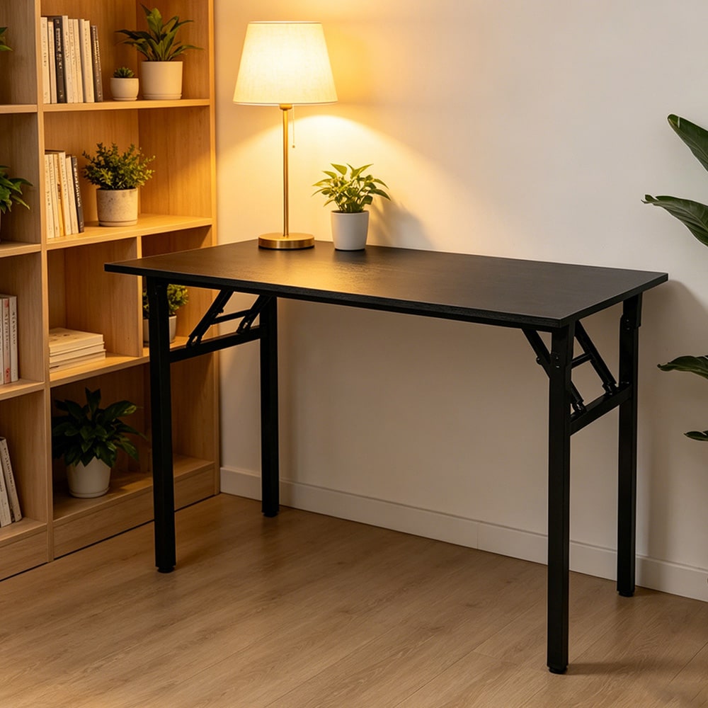 Sammenklappeligt bord 100×60×75 cm / skrivebord med stålramme / monteringsfrit computerbord – Sort