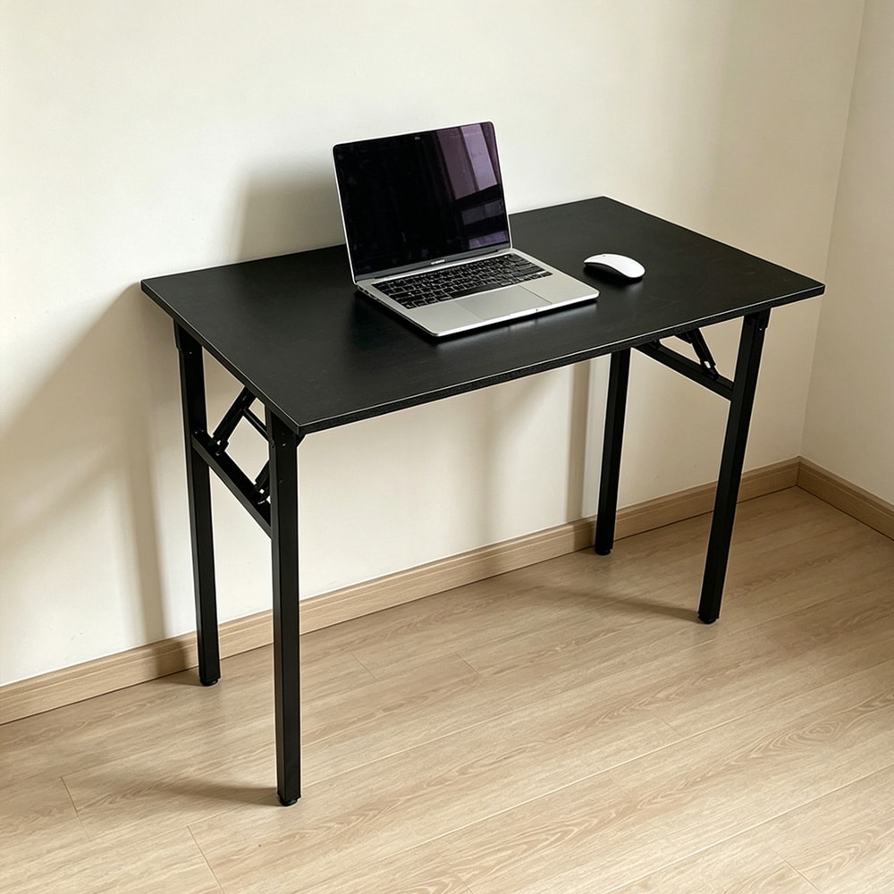Sammenklappeligt bord 100×60×75 cm / skrivebord med stålramme / monteringsfrit computerbord – Sort
