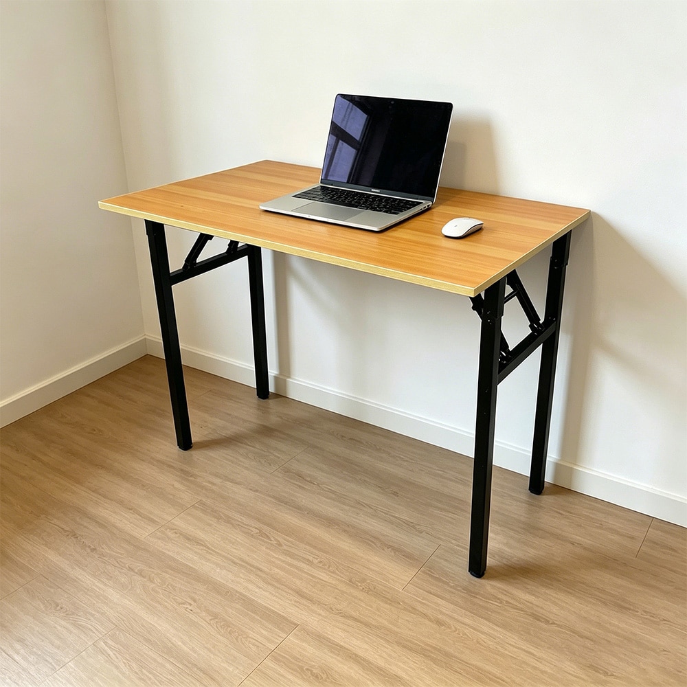 Sammenklappeligt bord 100×60×75 cm / skrivebord med stålramme / monteringsfrit computerbord – Bambus/sort