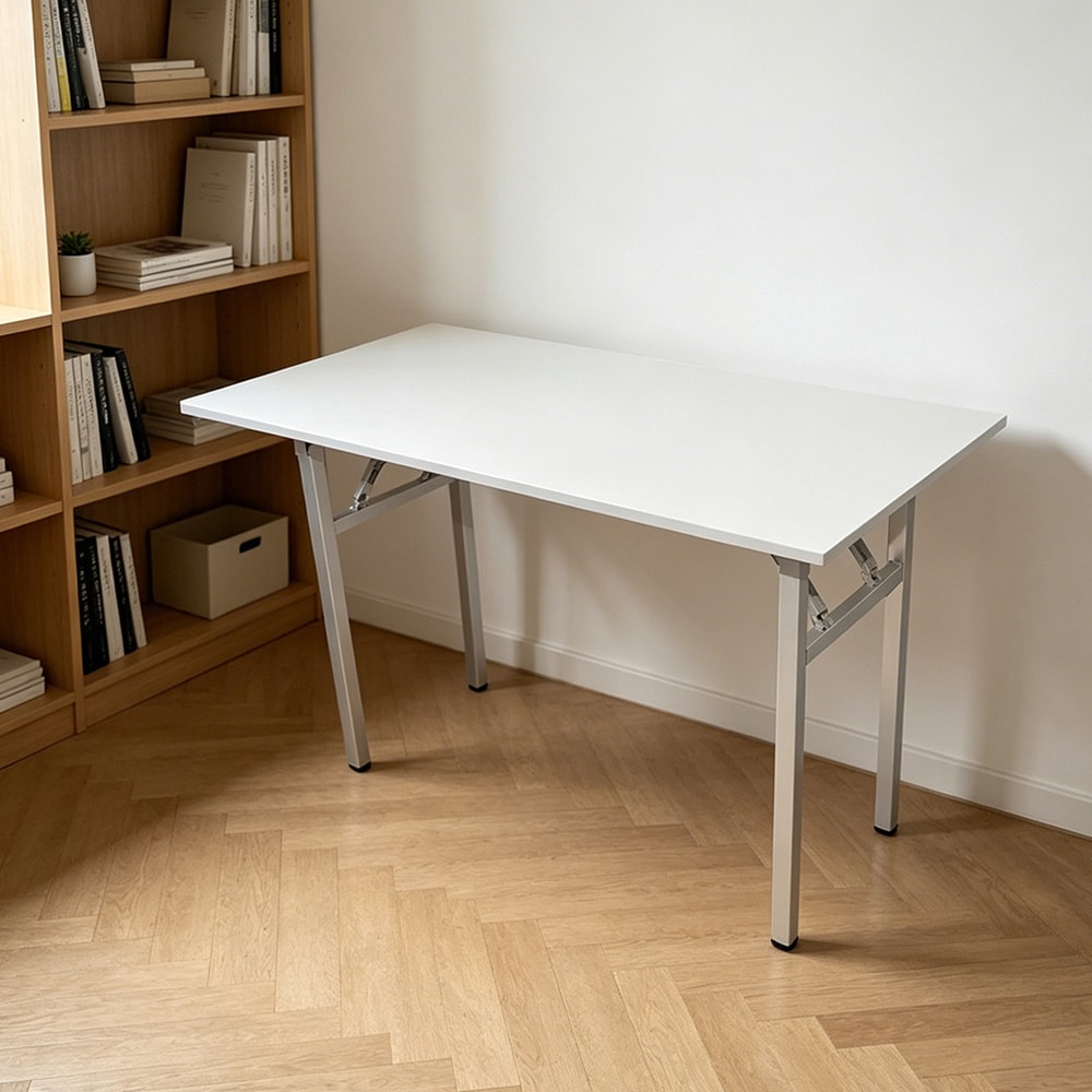 Sammenklappeligt bord 120×60×75 cm / skrivebord med stålramme / monteringsfrit computerbord – Hvid