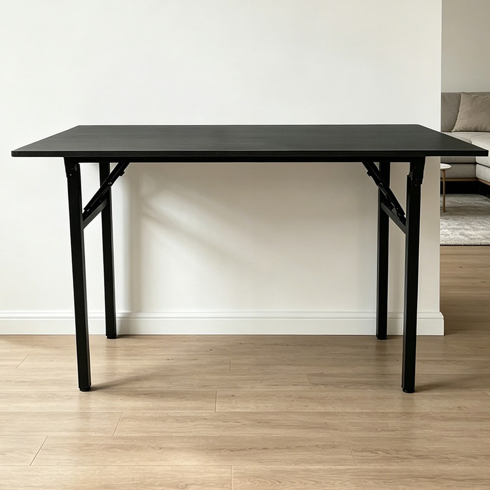 Sammenklappeligt bord 120×60×75 cm / skrivebord med stålramme / monteringsfrit computerbord – Sort