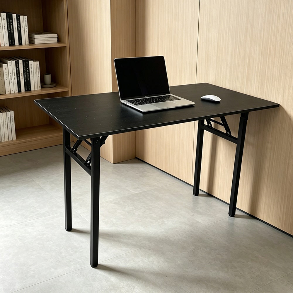 Sammenklappeligt bord 120×60×75 cm / skrivebord med stålramme / monteringsfrit computerbord – Sort