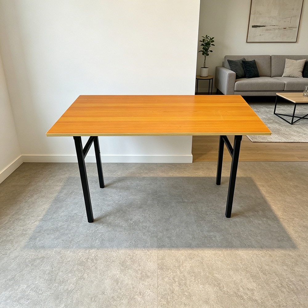 Sammenklappeligt bord 120×60×75 cm / skrivebord med stålramme / monteringsfrit computerbord – Bambus/sort