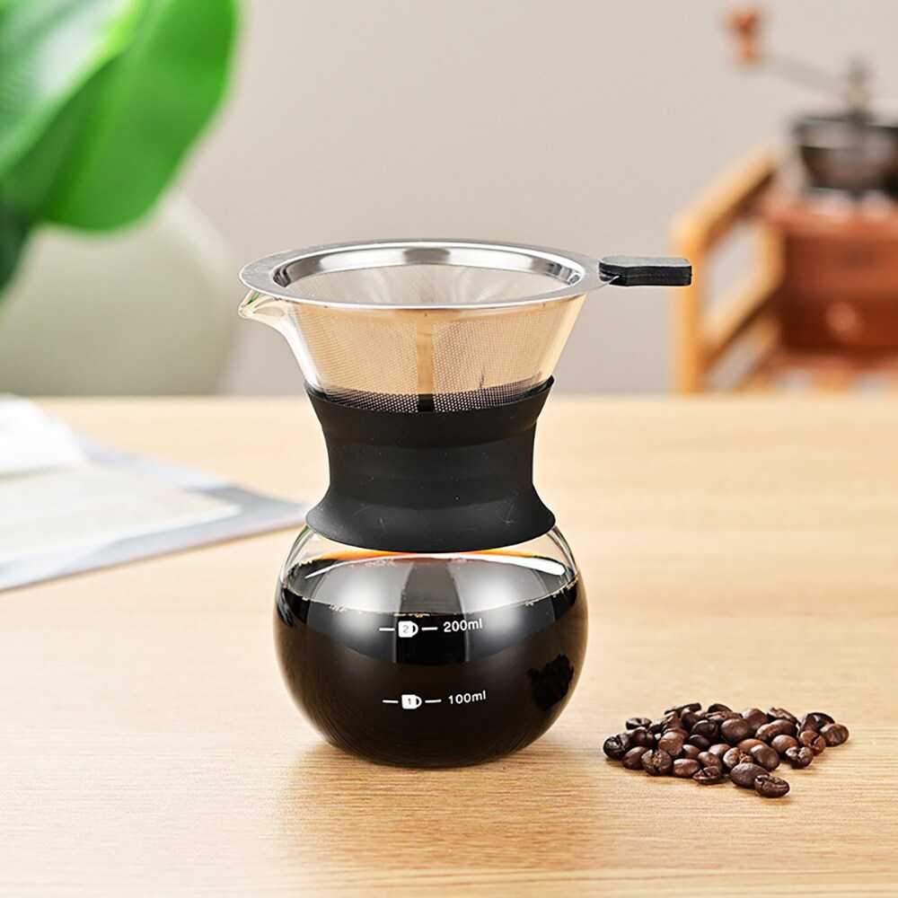Pour-over-kaffebrygger i glas med filter og silikonehåndtag, 200 ml / Kaffebrygger til manuel brygning
