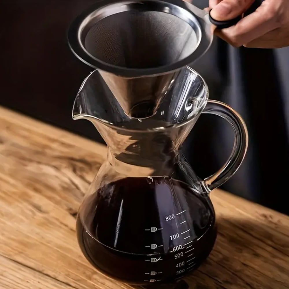 Pour-over-kande i glas med filter i rustfrit stål, 800 ml / Kaffekande til manuel brygning