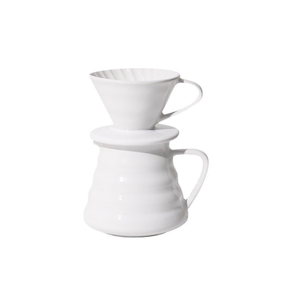 Pour over-kaffesæt i keramik / hvid kaffetragt med kande / håndbrygningssæt til 1–4 kopper
