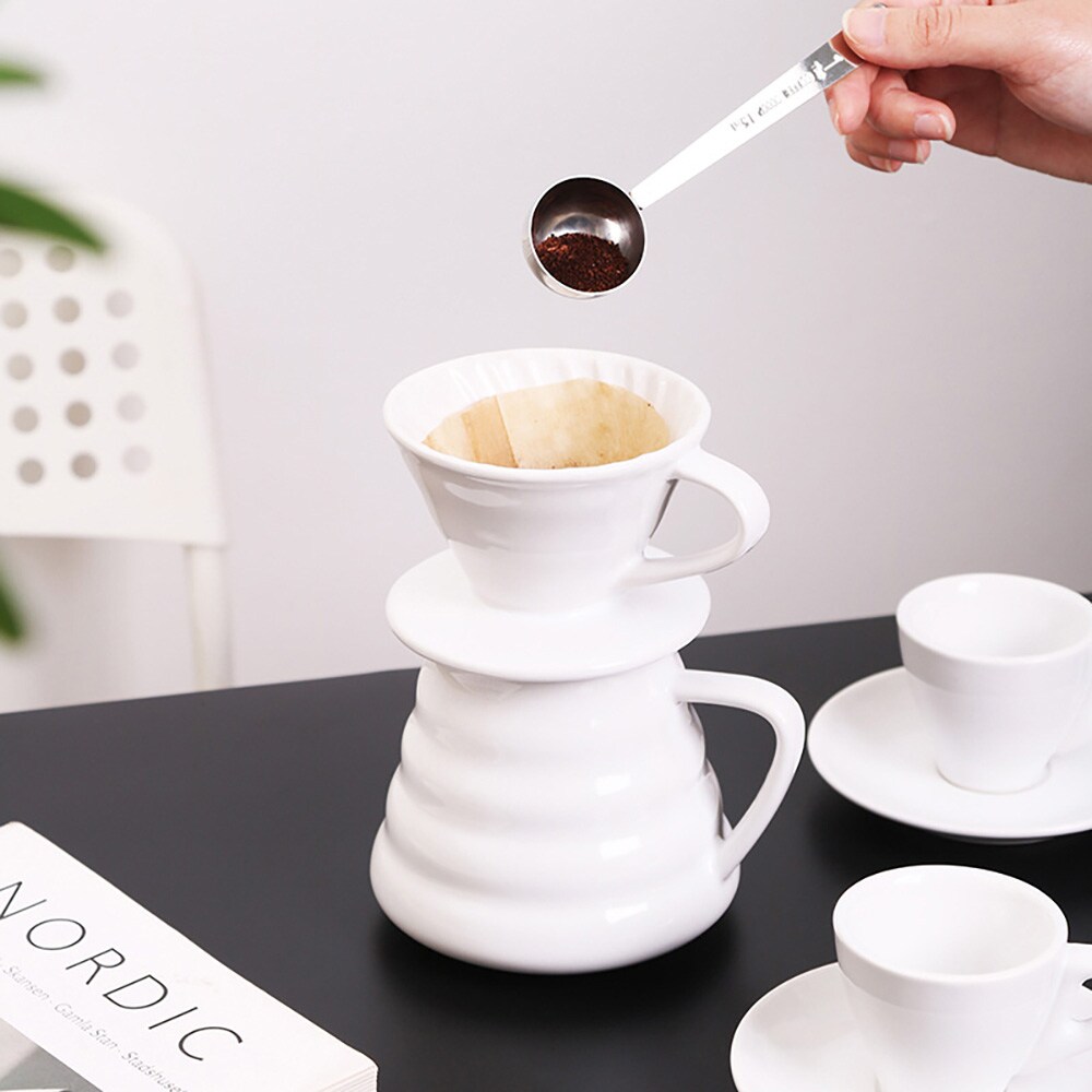 Pour over-kaffesæt i keramik / hvid kaffetragt med kande / håndbrygningssæt til 1–4 kopper