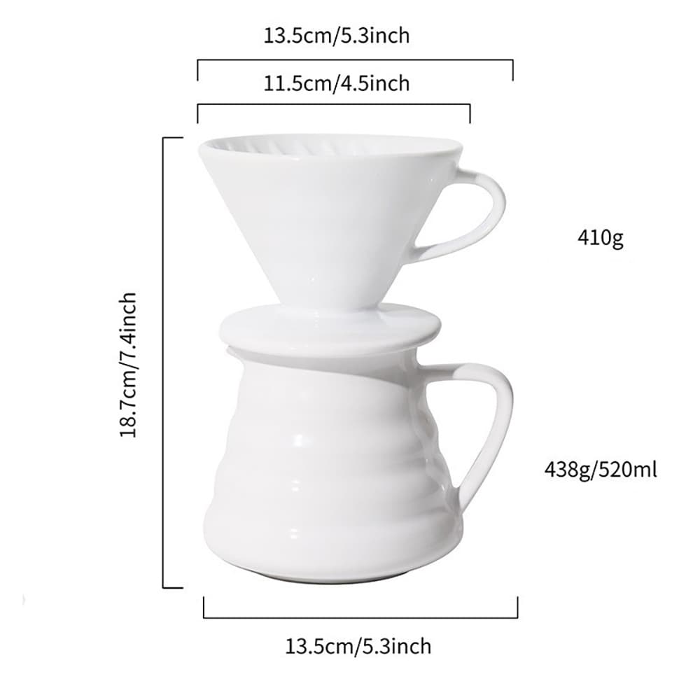 Pour over-kaffesæt i keramik / hvid kaffetragt med kande / håndbrygningssæt til 1–4 kopper