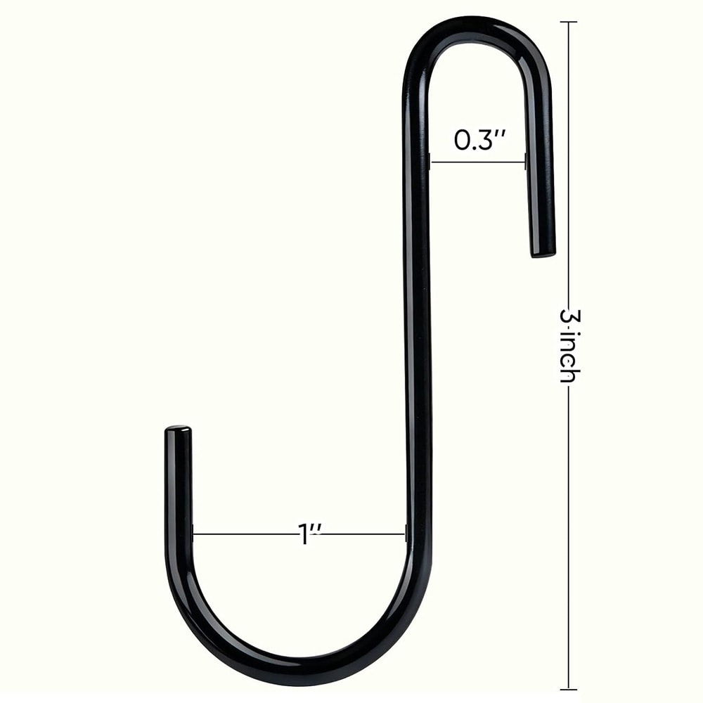Robust S-krog i metal, 76 mm, 20-pak – Svart / S-formede metalkroge