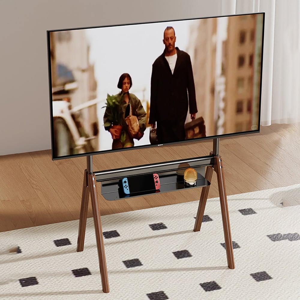 Gulvstativ til TV 43–86″ / TV-stativ med justerbar højde, hylde og VESA-beslag