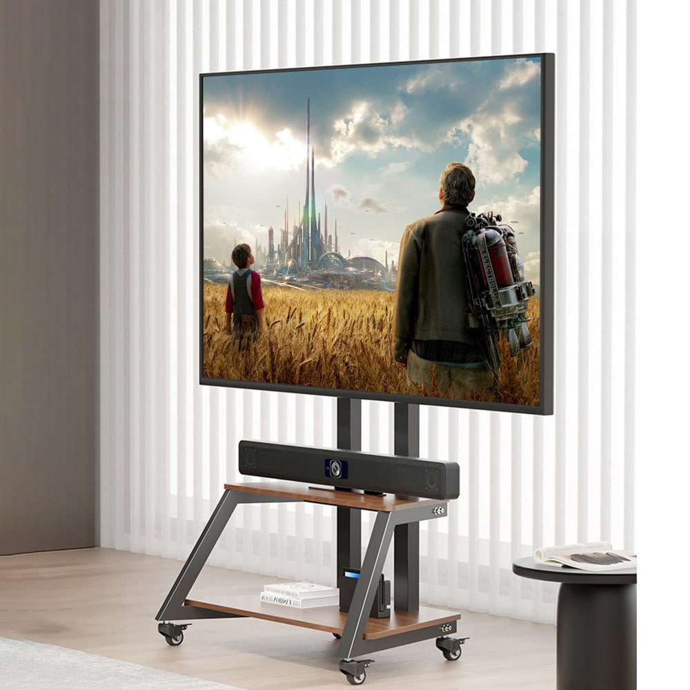 Gulvstativ til TV 32–75″ / TV-stativ med hjul, 2 hylder og VESA op til 400 × 600 mm