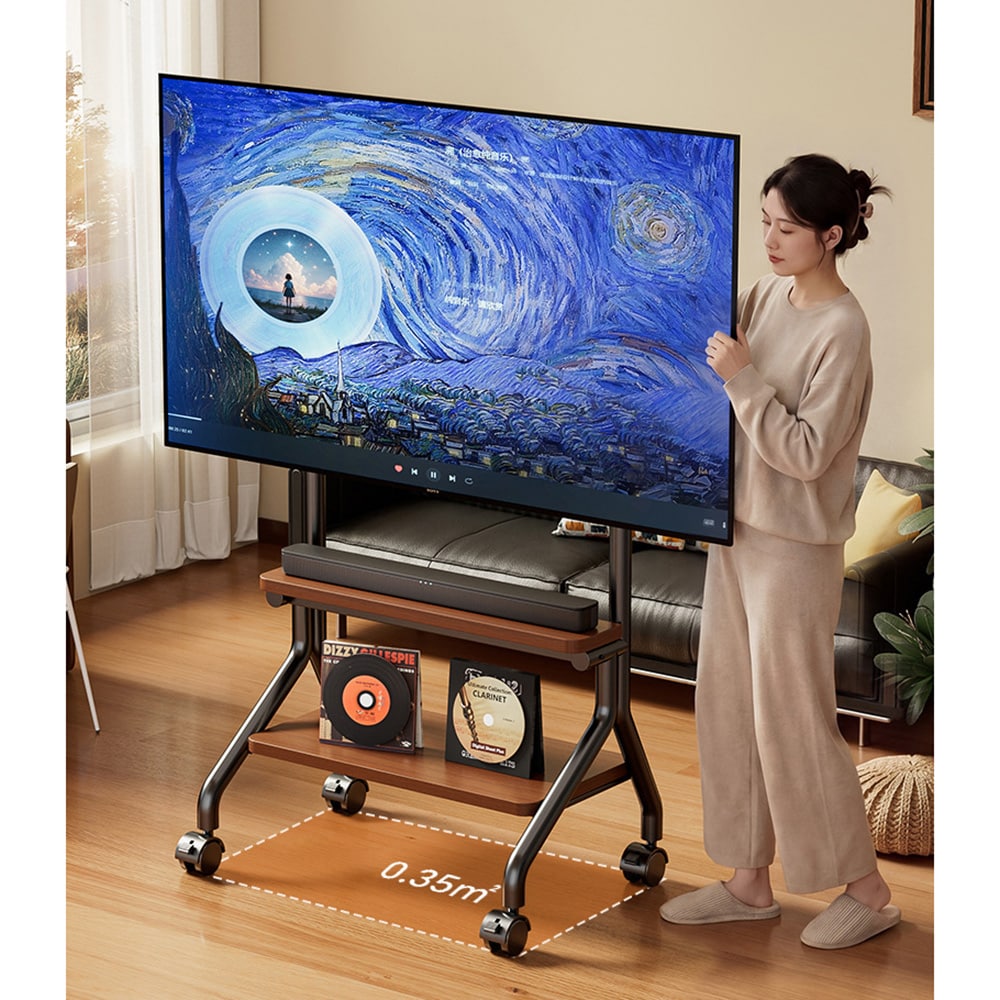Gulvstativ til TV 32–90″ / TV-stativ med hjul, 2 hylder og VESA op til 600 × 600 mm