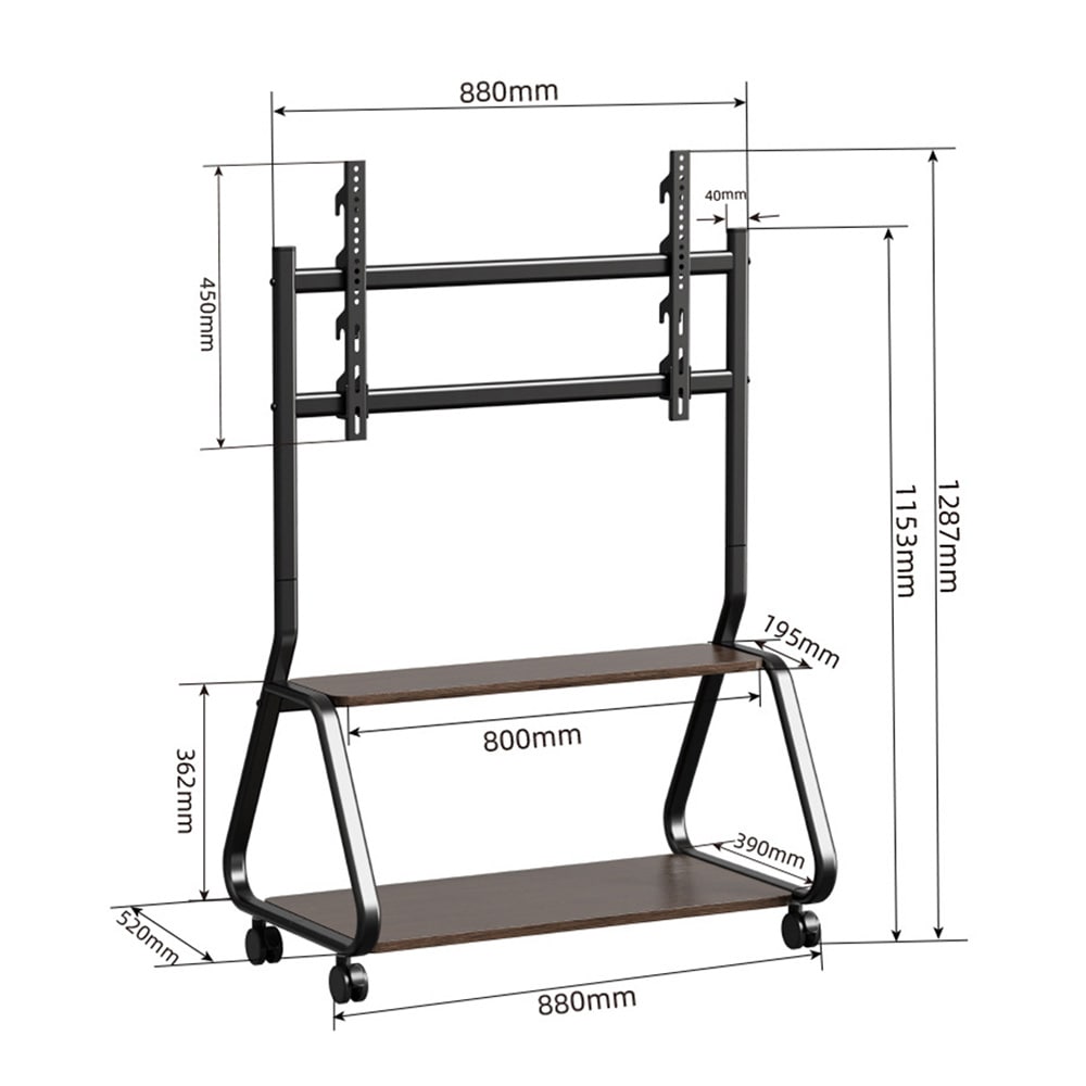 Gulvstativ til TV 32–75″ / TV-stativ med hjul, 2 hylder og VESA 800 × 400 mm