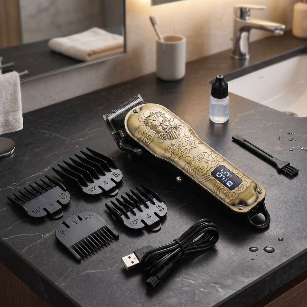 Adler Barber professionel hårklipper / hårtrimmer med Black Diamond-klinge / hårklippemaskine med LED-display
