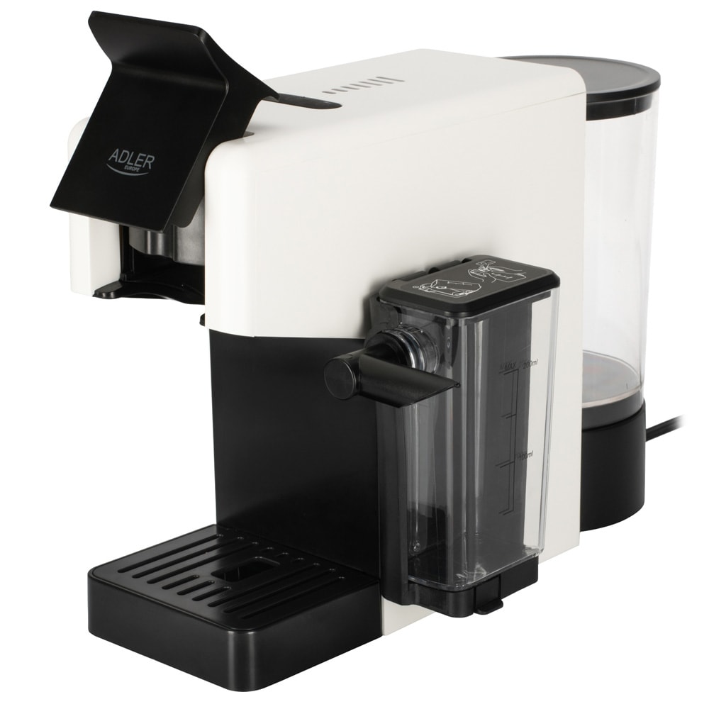 Adler AD 4391 kapselmaskine / kaffemaskine med mælkeskummer, 20 bar og 8 adaptere – Hvid/sort