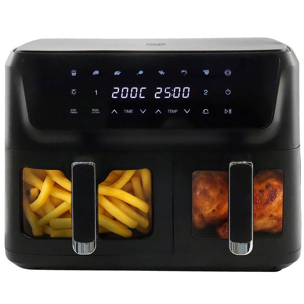 Adler AD 6324 dobbelt airfryer 11 l / varmluftsfriture med 2 kurve og 8 programmer – Sort