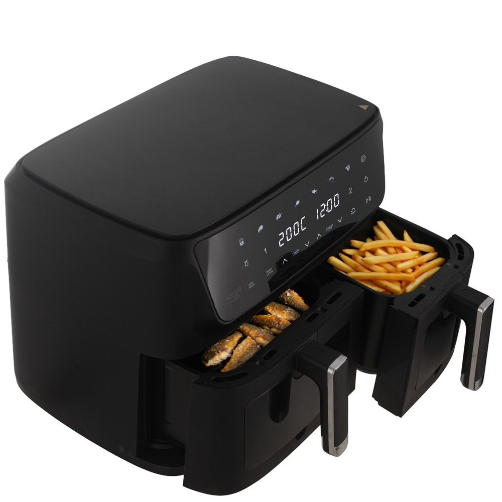 Adler AD 6324 dobbelt airfryer 11 l / varmluftsfriture med 2 kurve og 8 programmer – Sort