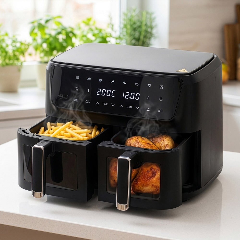 Adler Dual Air Fryer 6,5 l + 4,5 l / Dobbelt luftfritur / Luftfritur med to kurve