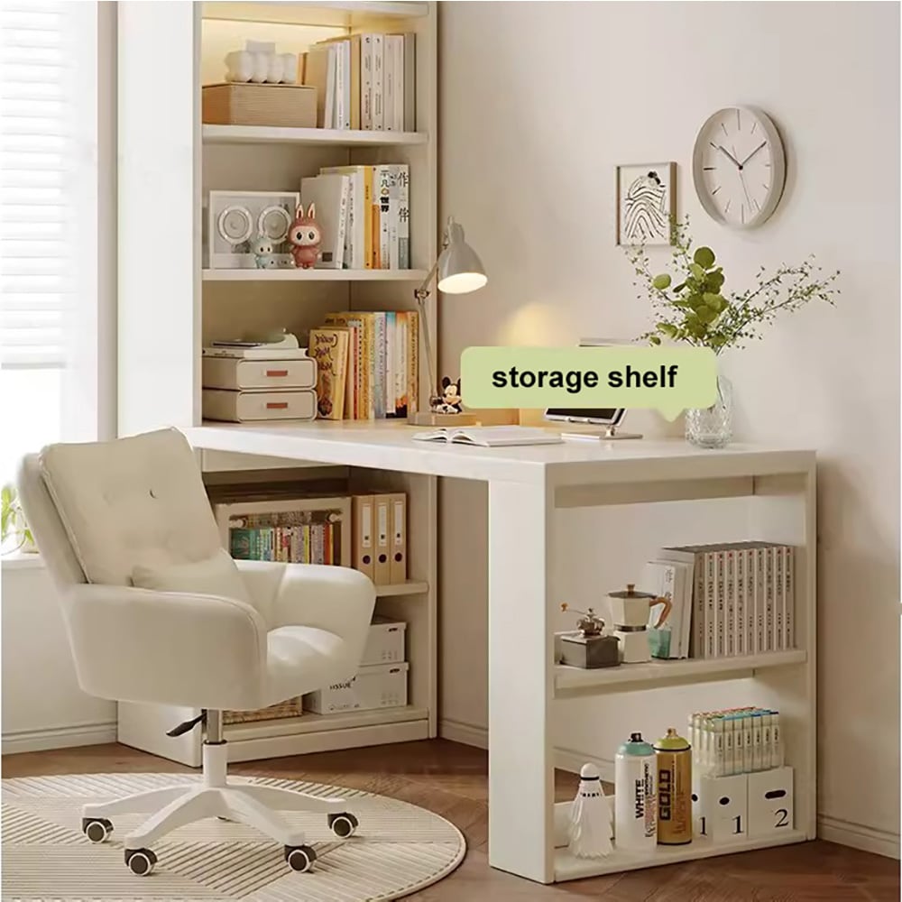 Bogreol med skrivebord / computerbord med åbne hylder og opbevaring 120 x 50 x 170 cm – hvid