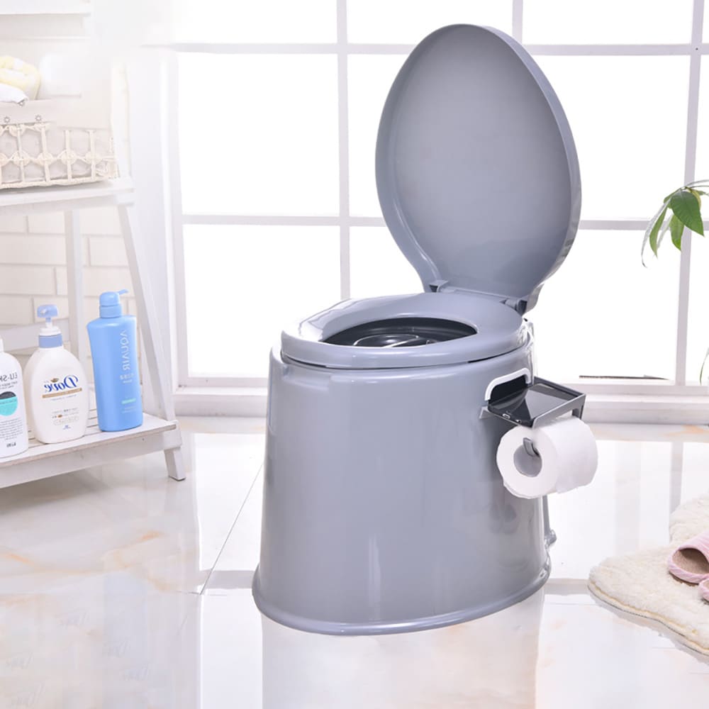 Bærbart toilet / campingtoilet med aftagelig beholder og håndtag, maks. 200 kg – grå