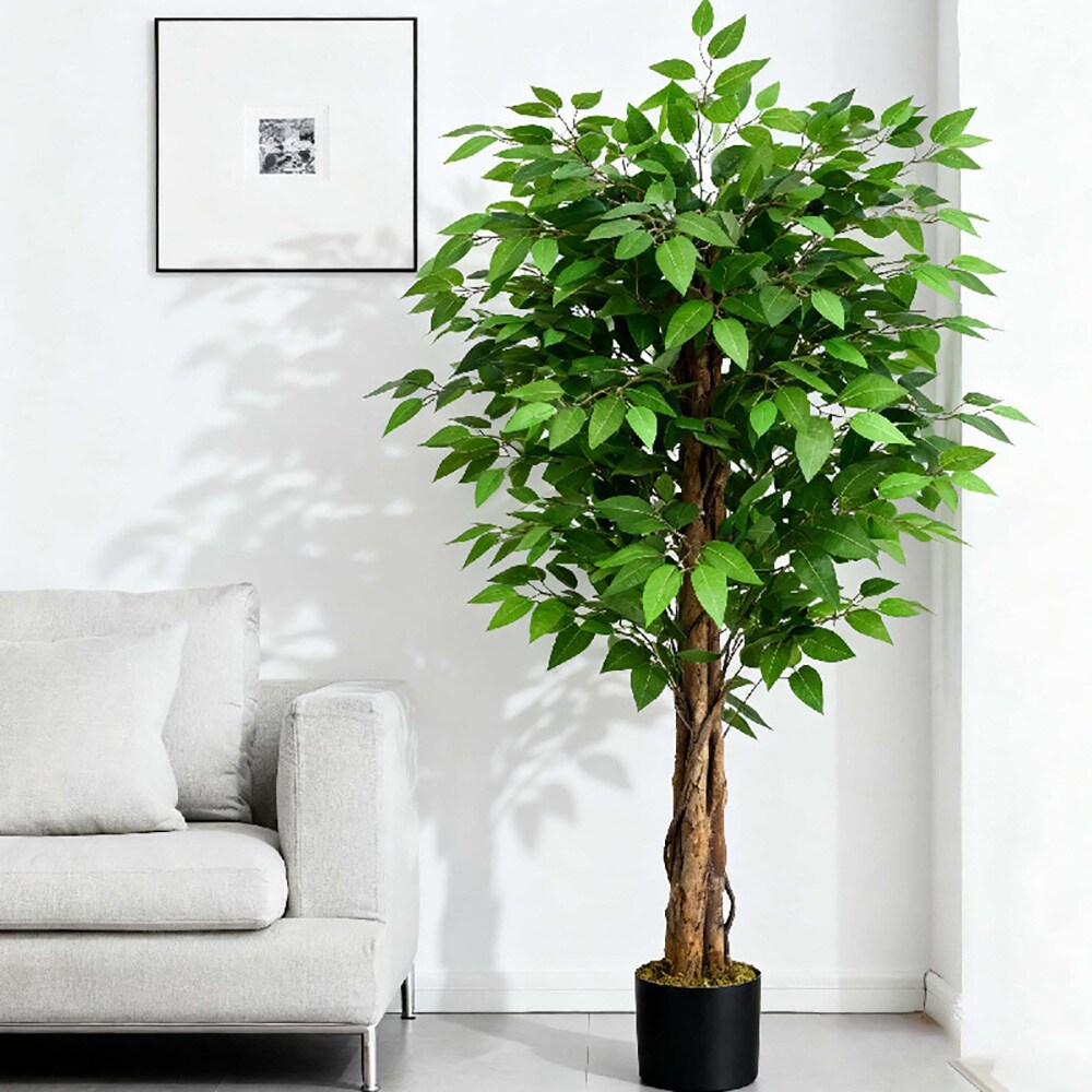 Kunstigt banyantræ / figentræ i krukke / kunstplante og dekorativt træ 180 cm – grøn/sort