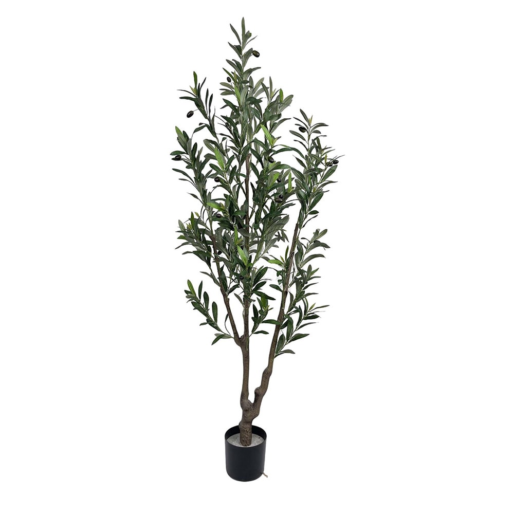 KunKunstigt olivtræ i krukke / kunstplante og dekorativt træ 150 cm – grøn/sort
