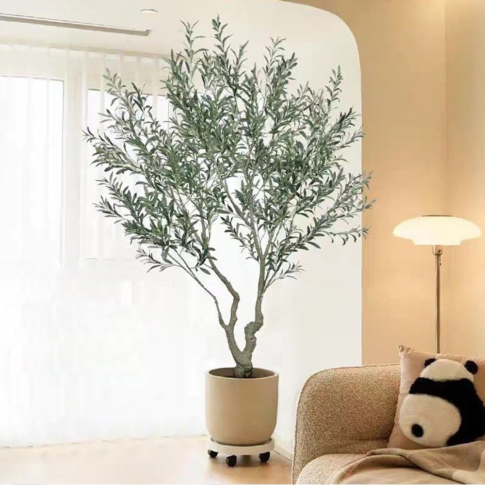 KunKunstigt olivtræ i krukke / kunstplante og dekorativt træ 150 cm – grøn/sort
