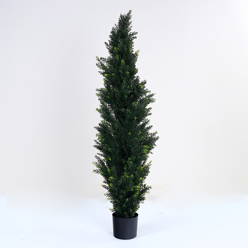 Kunstigt fyrretræ / nåletræ i krukke / kunstplante og dekorativt træ 150 cm – grøn/sort