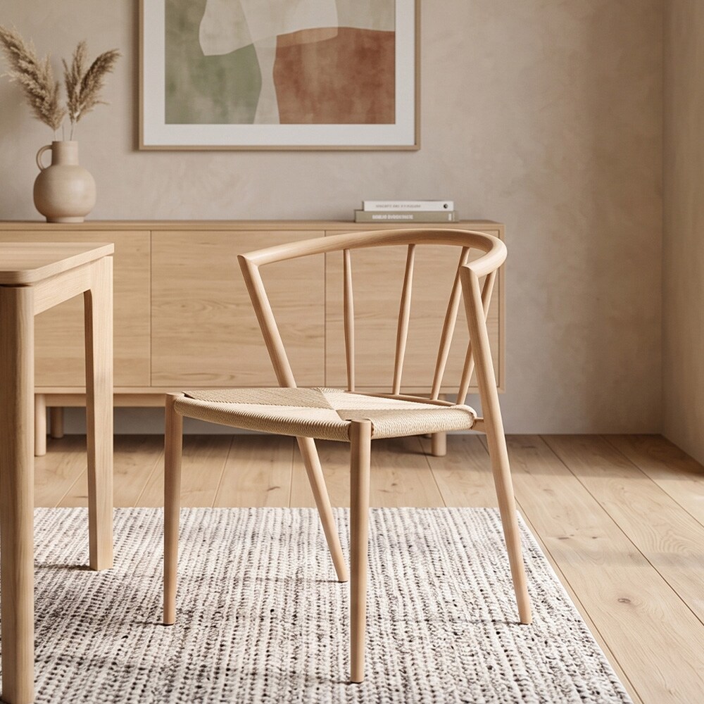 Spisestol med armlæn / køkkenstol med flettet sæde, metalstel og jutesnor 44×46×70 cm