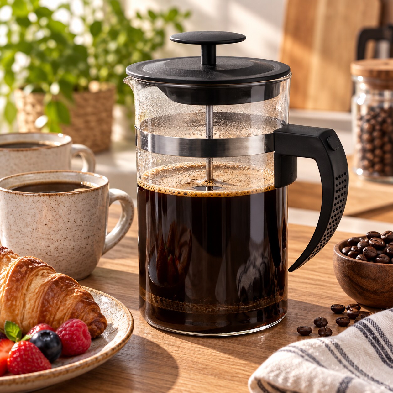 Kaffekande i glas, 1 liter – Svart / Fransk press / Kaffekande