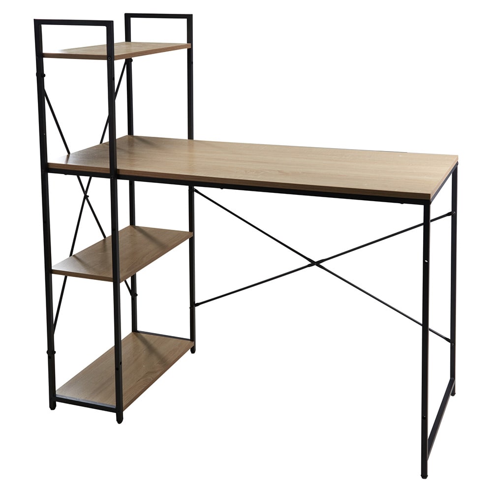 Bord med hylde i MDF og metal, 110 x 52 x 116 cm / Arbejdsbord / Skrivebord med hylde