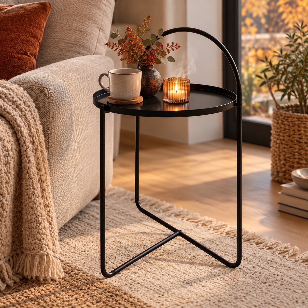 Sidebord i metal / aflastningsbord 40×40×65 cm – Sort