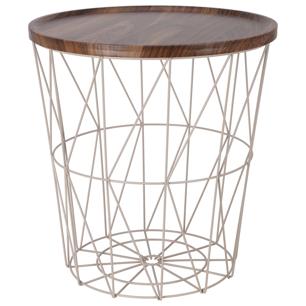 Sidebord i metal med MDF-plade 37x39 cm – Sand/Brun / Hjælpebord / Metalbord