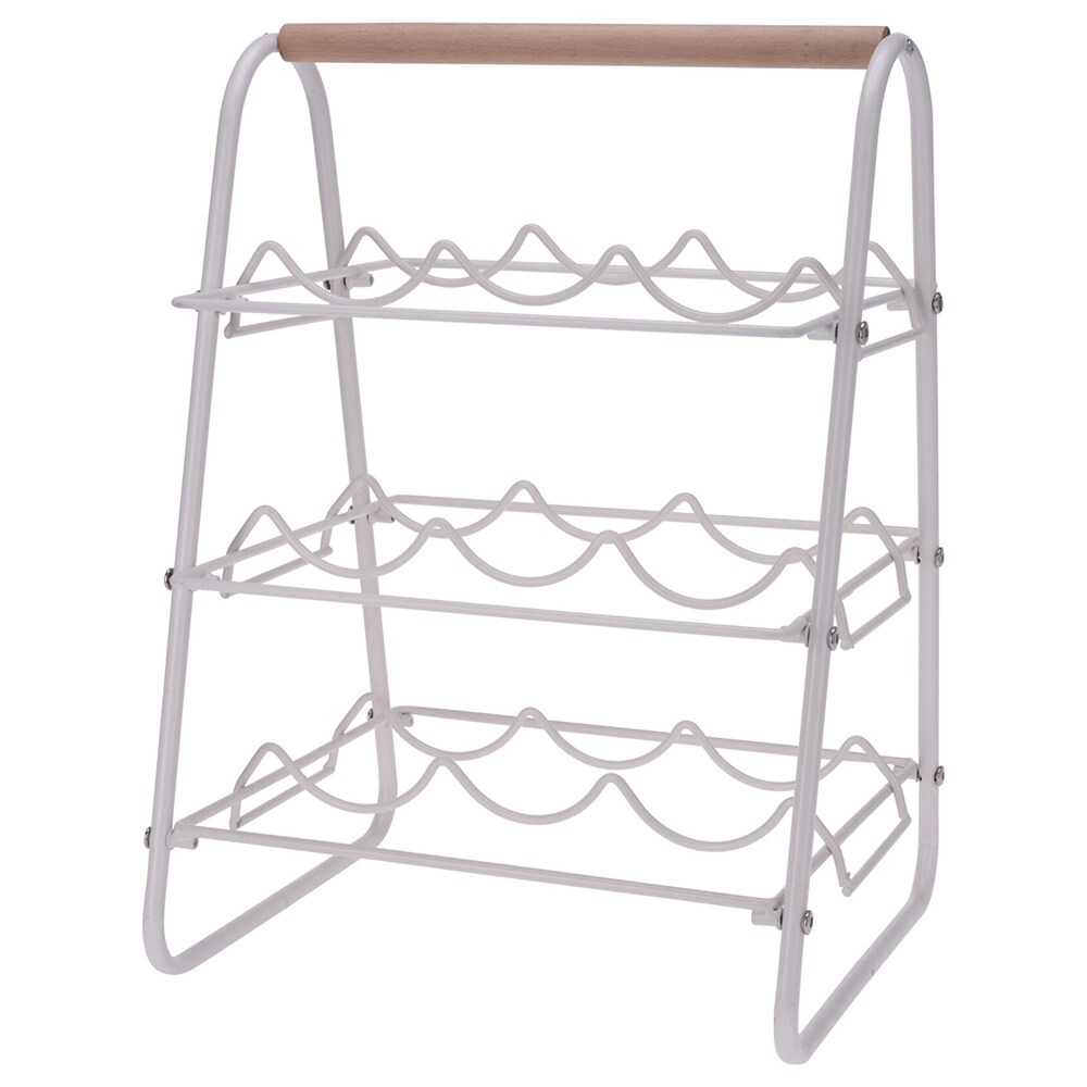 Vinreol i metal og bøgetræ til 9 flasker, 33x29x46 cm – Off-white / Vinreol / Flaskereol