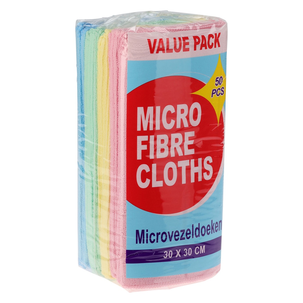 Mikrofiberklude 30 x 30 cm, 50 stk. – 4 farver / Mikrofiberklude / Rengøringsklude