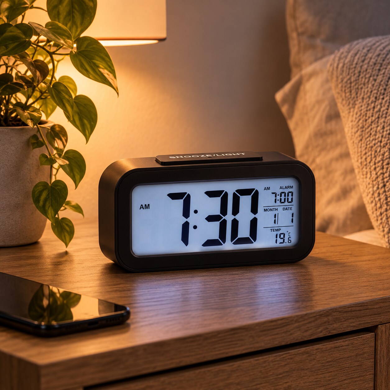 Digitalt vækkeur med baggrundsbelysning og snooze-funktion / Vækkeur / Digitalt vækkeur