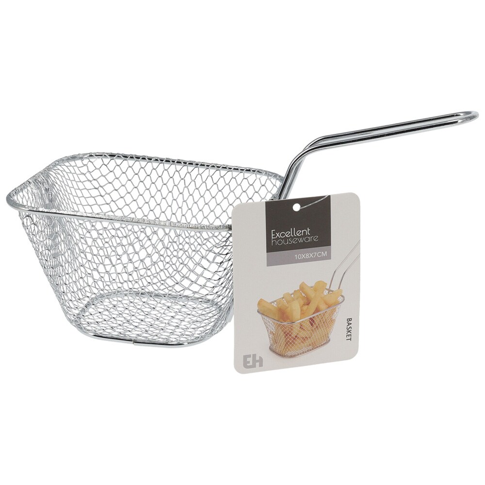 Kurv i forkromet metaltråd, 10 x 8,5 x 6,5 cm, 4-pak / Pommes frites-kurve / Serveringskurve