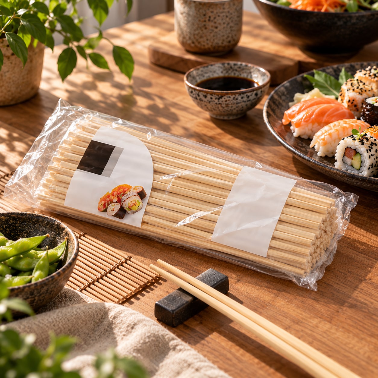 Spisepinde af bambus, 19,5 cm, 50 par / Sushi-pinde / Engangsspisepinde
