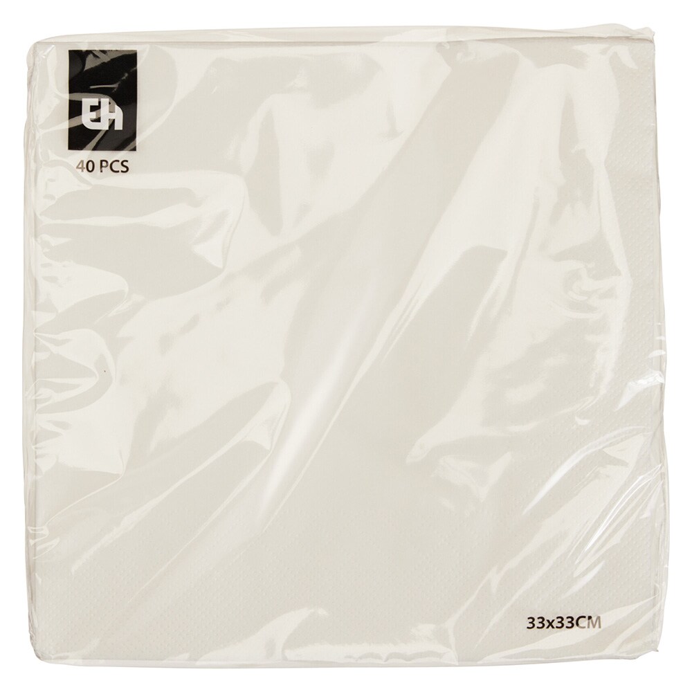 Servietter af papir, 33 x 33 cm, 2 x 40 stk. – Hvid / Papirservietter / Servietter til borddækning